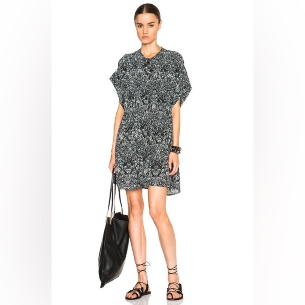 IRO Delilah Pleated Paisley Button Front Oversized Tunic Shirt Dress Size 36